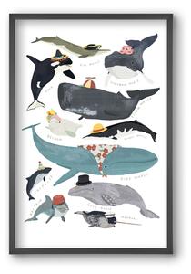 Whales in hats - falikép keretben | artbridge