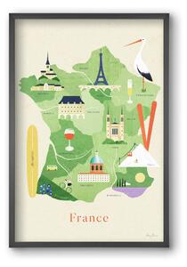 France Map - falikép keretben | artbridge