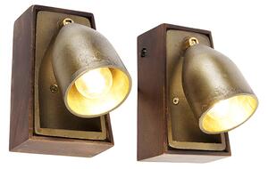 2 db ipari sárgaréz fali lámpa készlet fával - Brent