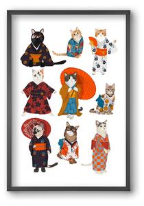 Cats in kimono - falikép keretben | artbridge