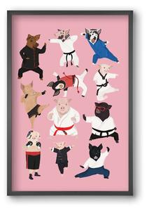Pigs doing Martial Art - falikép keretben | artbridge
