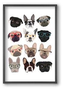 Pugs in Glasses - falikép keretben | artbridge