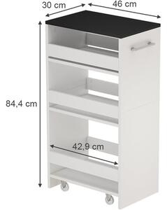 Vicco fehér/antracit görgős tárolószekrény – fürdőszobába vagy konyhába, 30 × 84,8 × 46 cm