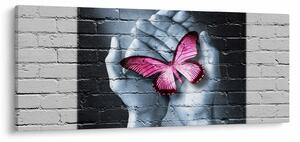 Kép - Rózsaszín pillangó a falon (120x50 cm)