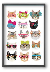 Cats in glasses 1980's - falikép keretben | artbridge
