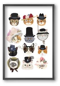Cats in glasses 1900's - falikép keretben | artbridge