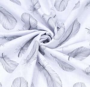 MTT Textil takaró - Fehér alapon szürke tollak