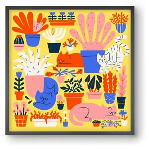 Five cats among flowers - falikép keretben | artbridge