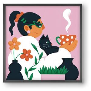Girl with a cat - falikép keretben | artbridge