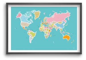 Worldmap with birds - falikép keretben | artbridge