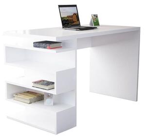 Modern íróasztal, polccal, fehér - FUNNY