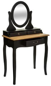 Vintage stílusú fésülködő asztal, tükörrel és 3 fiókkal, fekete - VENISE