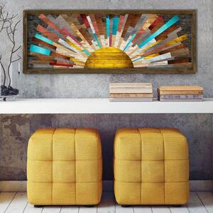 Vászon faliép, napsugarak, 120x40 cm, sárga-türkiz - SOLEIL LEVANT