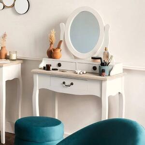 Vintage stílusú fésülködő asztal, tükörrel és 3 fiókkal, fehér - VENISE