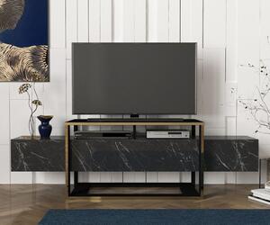 Modern márvány mintás krómozott TV állvány, fekete - VESUVIO