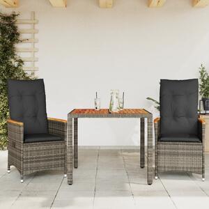 3 részes szürke polyrattan bisztrógarnitúra párnákkal