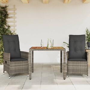 3 részes szürke polyrattan bisztrógarnitúra párnákkal