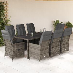 9 részes szürke polyrattan kerti étkezőgarnitúra párnával