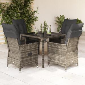 5 részes szürke polyrattan kerti étkezőgarnitúra párnával