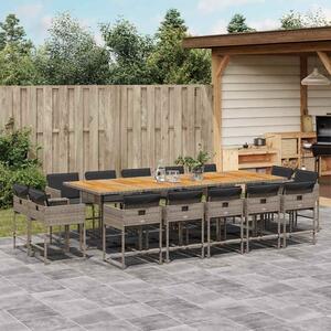 15 részes szürke polyrattan kerti étkezőgarnitúra párnákkal