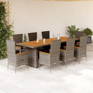 9 részes szürke polyrattan kerti étkezőgarnitúra párnával