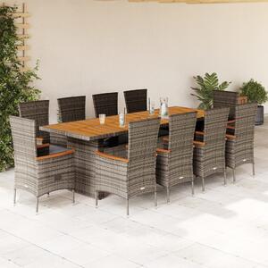 11 részes szürke polyrattan kerti ülőgarnitúra párnákkal