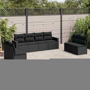 8 részes fekete polyrattan kerti ülőgarnitúra párnákkal