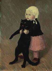 Reprodukció A Small Girl with a Cat, 1889, Theophile Alexandre Steinlen