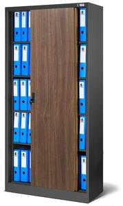 JAN NOWAK KUBA Fém szekrény polcokkal tolóajtókkal, 900x1850x450, modell antracit-dió
