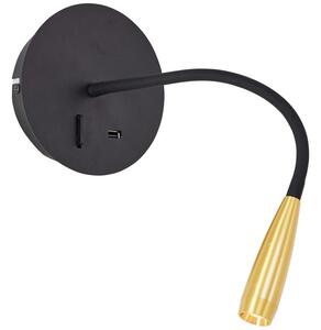 Jutta LED fali spot flex karral, USB csatlakozóval és kapcsolóval, fekete réz - Brilliant-G99946/86