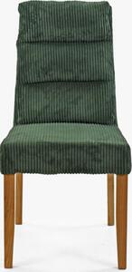 Zöld szék tölgyfa lábakkal, kordbársony anyaggal