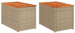 VidaXL 2 db bézs polyrattan és tömör fa kerti kisasztal 55x34x37 cm