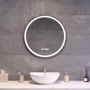 Kerek Led tükör fekete kerettel Ø60cm | Páramentesítő - Óra - Fényerő + színhőfok állítás | Welland G1105