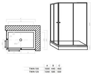 Favorit TWIN zuhanykabin szögletes aszimmetrikus - víztiszta 5 mm biztonsági üveggel -120 x 80 cm