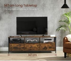 TV-állvány 3 fiókkal és tárolópolcokkal, 147 x 50 x 40 cm, rusztikus