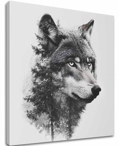 Vászonfestmény Wolf View - Modern fekete-fehér motívum