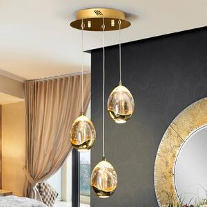 Schuller Valencia LED-es függőlámpa Rocio 3-lámpás, fém, üveg, arany, Krém / borostyánsárga, Nappali / Étkező, fém
