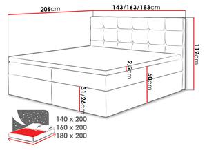 CAROLA boxspring ágy 140x200 - szürke + INGYENES topper