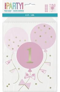 Pink 1st Birthday Party bags, Papírzacskó 8 db-os