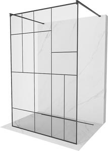 Mexen Kioto, átmenő zuhanyparaván 110 x 200 cm, 8mm átlátszó üveg / fekete mintás, 2x fekete stabilizáló távtartó, 800-110-002-70-78