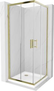 Mexen Rio, szögletes zuhany tolóajtóval 70 (ajtó) x 70 (ajtó) x 190 cm, 5mm átlátszó üveg, arany profil + SLIM zuhanytálca arany szifonnal, 860-070-070-50-00-4010G