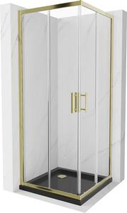 Mexen Rio, szögletes zuhany tolóajtóval 70 (ajtó) x 70 (ajtó) x 190 cm, 5mm átlátszó üveg, arany profil + fekete SLIM zuhanytálca arany szifonnal, 860-070-070-50-00-4070G