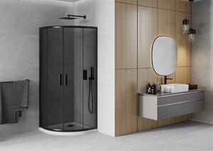 Mexen Rio, szögletes zuhany tolóajtóval 80 (ajtó) x 80 (ajtó) x 190 cm, 5mm szürke üveg, fekete profil + fehér SLIM zuhanytálca, 863-080-080-70-40-4110B