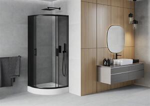 Mexen Rio, szögletes zuhany tolóajtóval 70 (ajtó) x 70 (ajtó) x 190 cm, 5mm szürke üveg, fekete profil + fehér zuhanytálca RIO, 863-070-070-70-40-4710