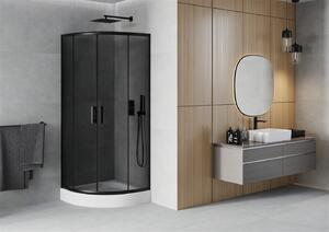 Mexen Rio, szögletes zuhany tolóajtóval 70 (ajtó) x 70 (ajtó) x 190 cm, 5mm szürke üveg, fekete profil + fehér zuhanytálca RIO, 863-070-070-70-40-4710