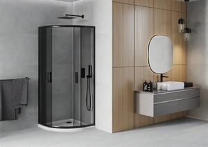Mexen Rio, szögletes zuhany tolóajtóval 80 (ajtó) x 80 (ajtó) x 190 cm, 5mm szürke üveg, fekete profil + fehér SLIM zuhanytálca, 863-080-080-70-40-4110B