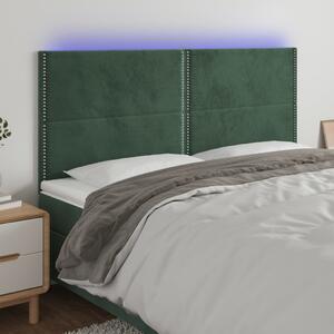 Sötétzöld bársony LED-es fejtámla 180x5x118/128 cm