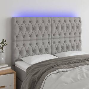 Világosszürke szövet LED-es fejtámla 144x7x118/128 cm