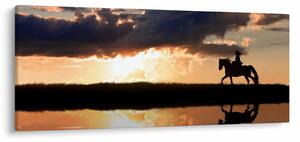 Kép - Lovas egy lovon naplementében (120x50 cm)