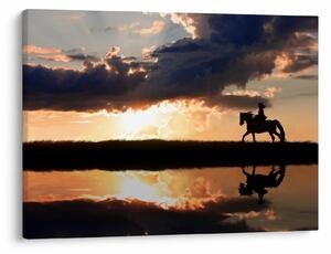 Kép - Lovas egy lovon naplementében (70x50 cm)